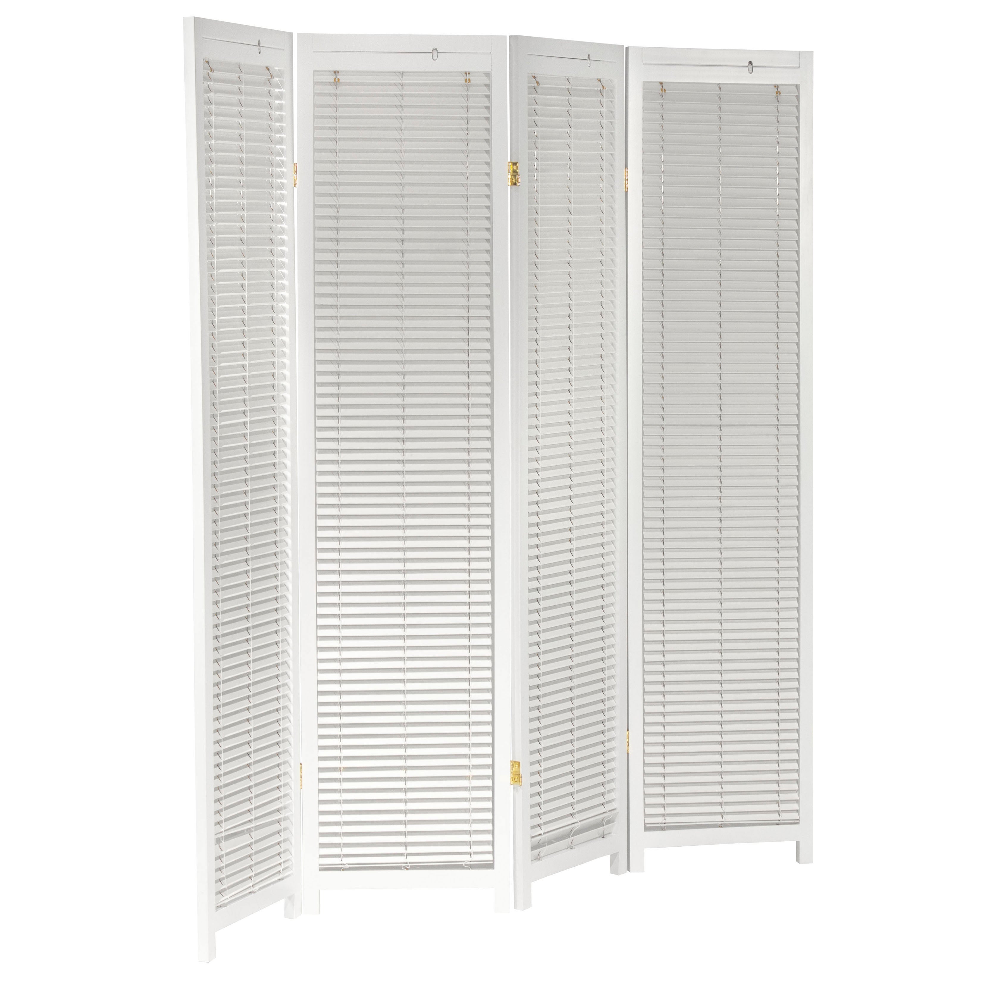 Oriental Furniture 6 ft. Tall Adjustable Shutter Room Divider White - 4 Panel