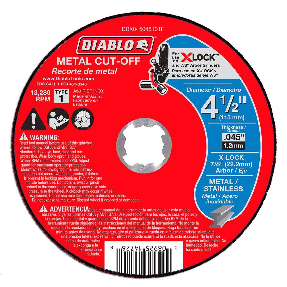 DIABLO 4-12 in. Thin Kerf Metal Cut-Off Disc for X-Lock and 78 in. Arbor Angle Grinders DBX045045101F