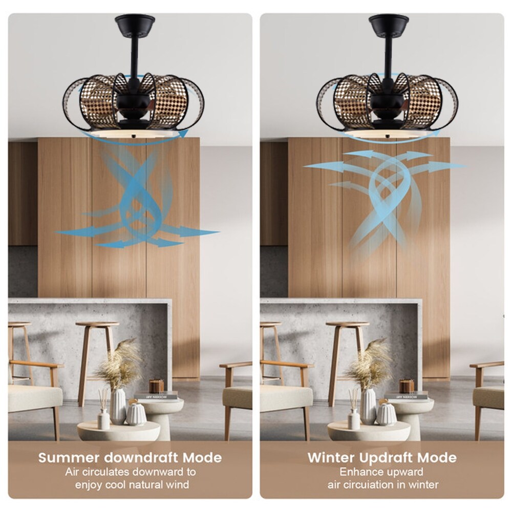 Retro 19'' Ceiling Fan Ceiling Mount Mesh Lampshade with Remote   19in