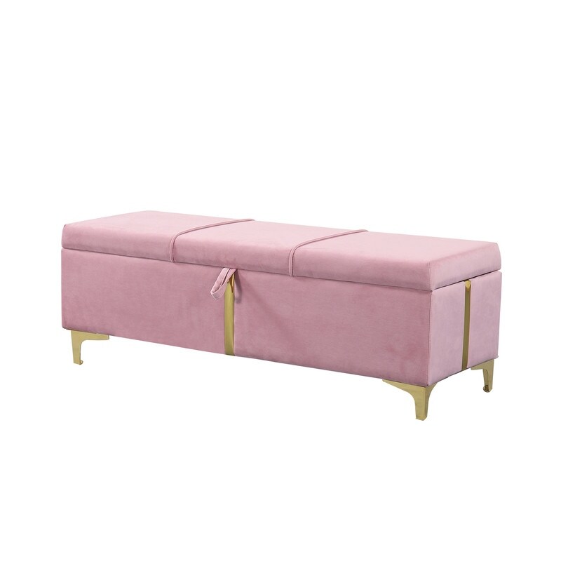 Elegant Upholstered Storage Ottoman Storage Bench with Metal Legs for Bedroom Living Room Fully Assembled Except Legs