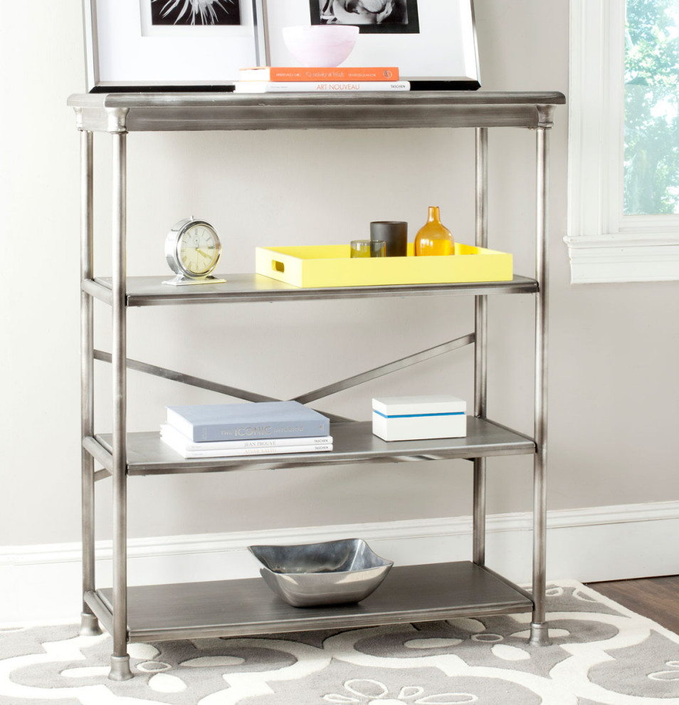 Suzette Large Bookcase Dark Silver   Transitional   Bookcases   by Peachtree Fine Furniture  Houzz