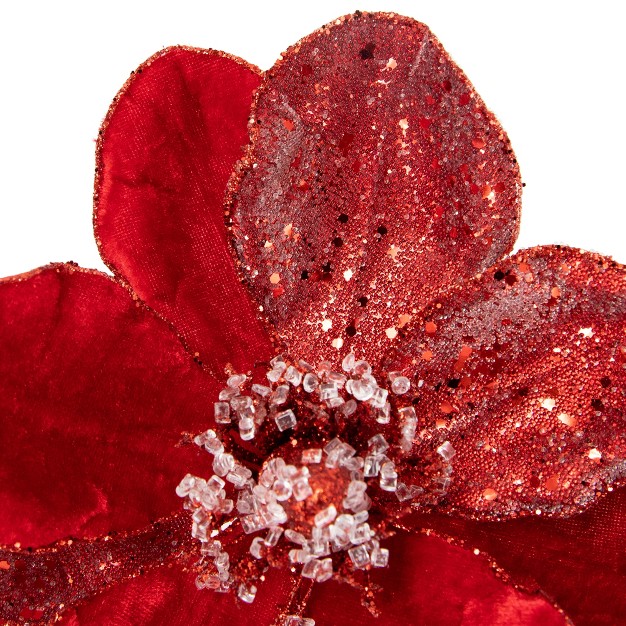 Red Magnolia Glittered Christmas Stem Spray