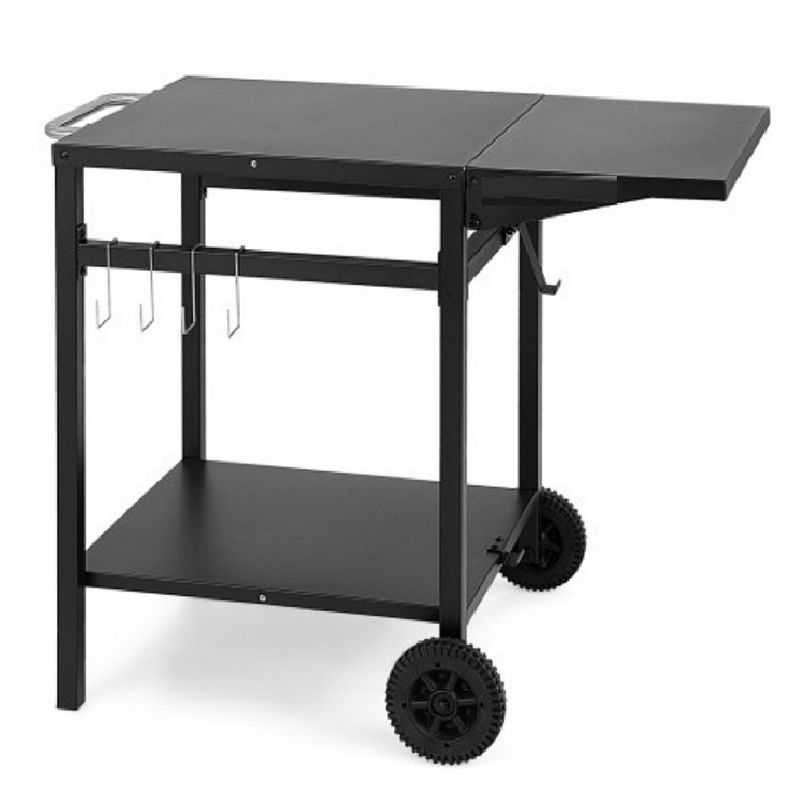 Movable Outdoor Grill Cart with Folding Tabletop and Hooks-Black