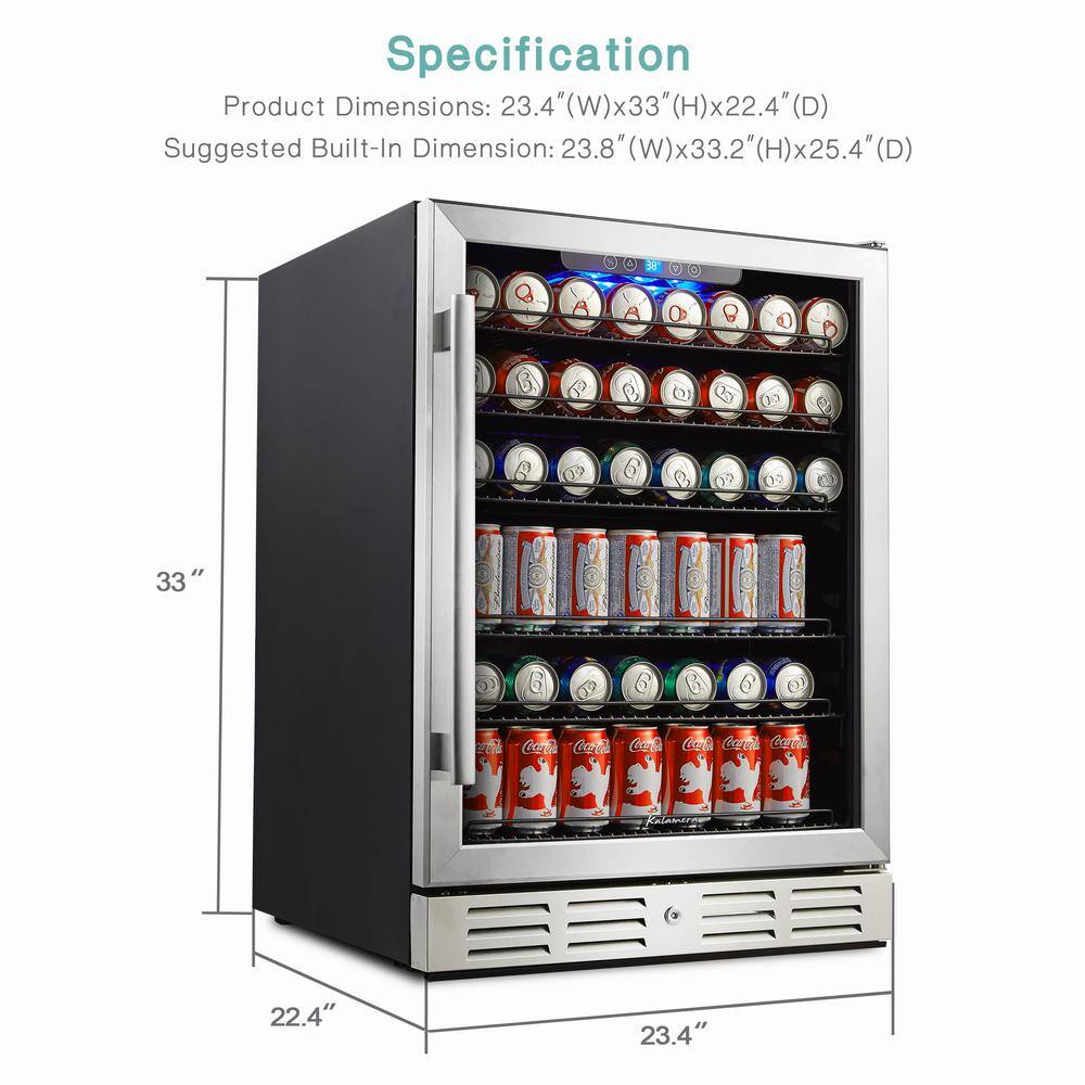 Kalamera 24 in. Built-in Single Zone Beverage Refrigerator with 170 Can 12 oz. Beverage KRC-150BV