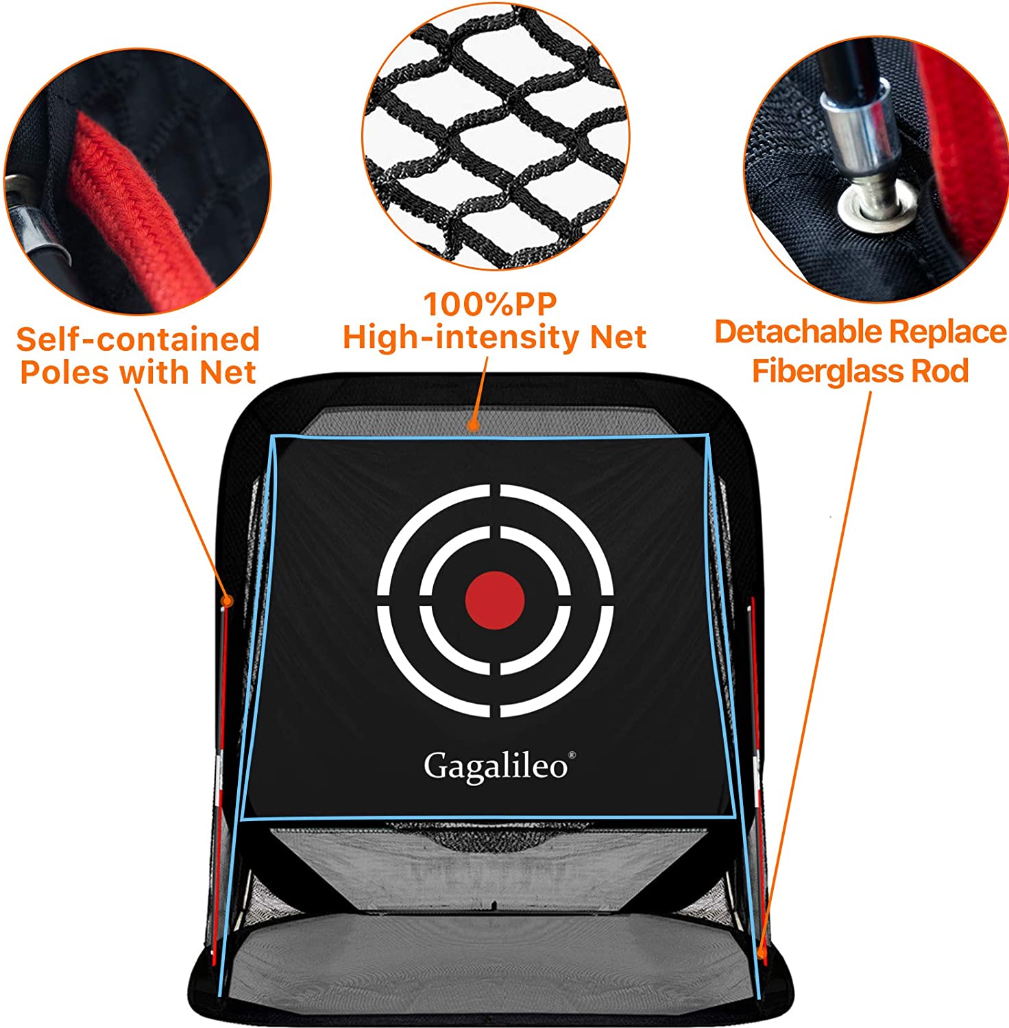 Golf Practice Nets Pop Up Golf Net | Golf Hitting Nets for Backyard | 8'X7'X7' | Black | Galileo Sports