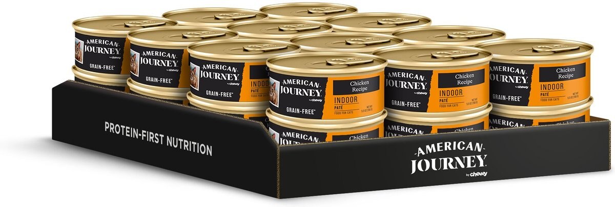 American Journey Indoor Pate Chicken Recipe Grain-Free Canned Cat Food， 5.5-oz， case of 24