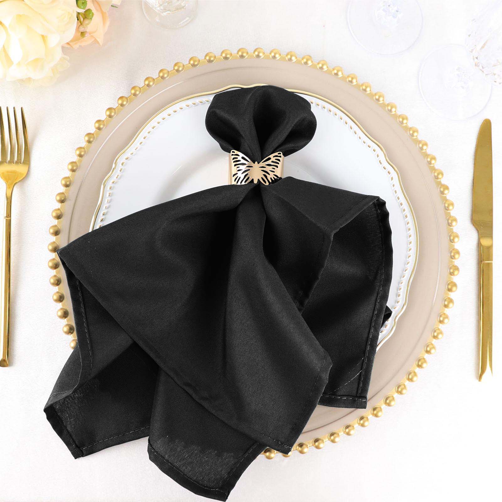 5 Pack Black Cloth Napkins with Hemmed Edges, Reusable Polyester Dinner Linen Napkins - 20