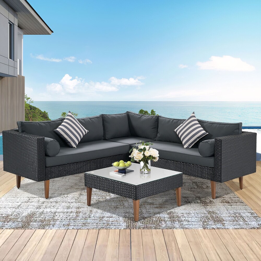 Outdoor Patio Wicker Sofa L shape Sectional Sofa Conversation Sets Furniture