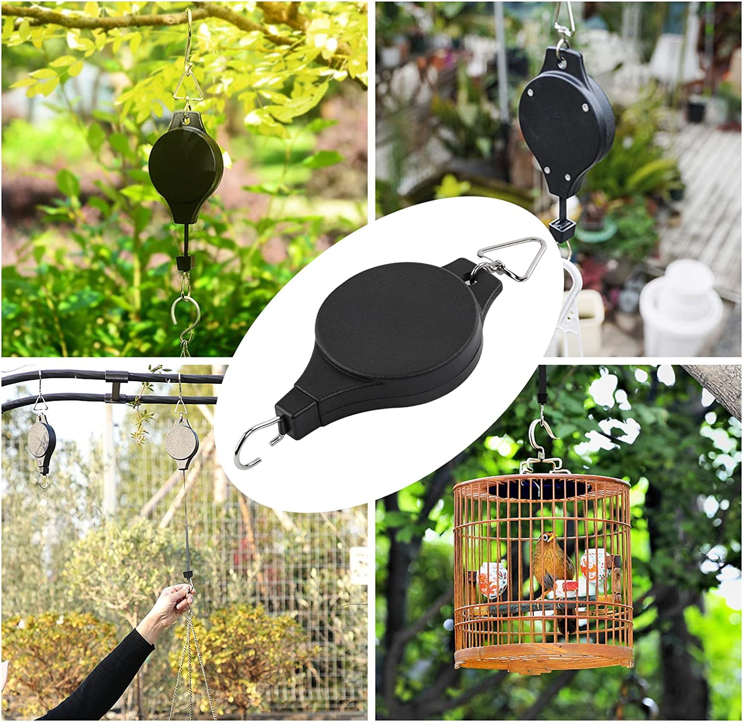 DEWEL Retractable Plant Pulley Plant Hook Hanger for Hanging Garden Plants Flower Baskets Flower Pots and Birds Feeder in Adjustable Height,2 Pack