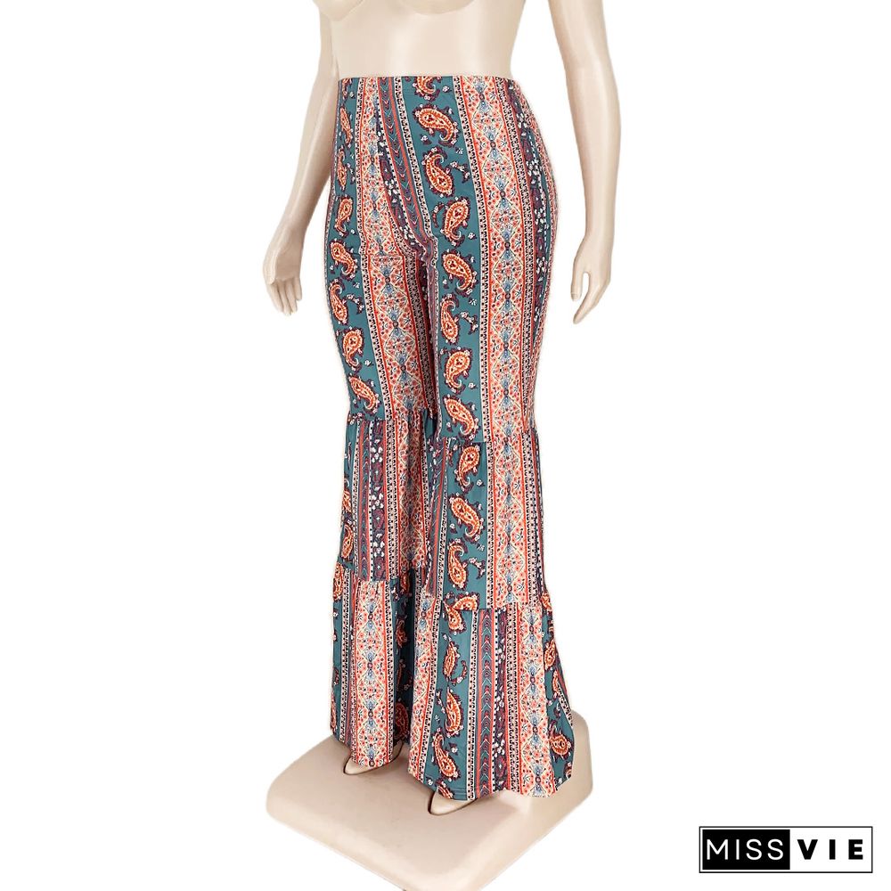 Boho Paisley Printed Plus Size Flare Pants