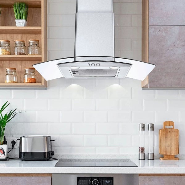 30 inch Tieasy Wall Mount Range Hood Kitchen Vent 450 CFM Tempered Glass 3-Speed