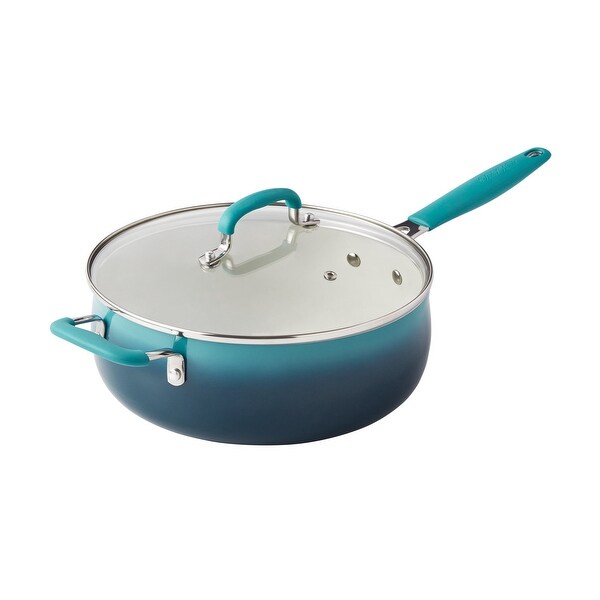 12-Pieces Porcelain Enamel Classic Ceramic Cookware Set， Ombre Teal