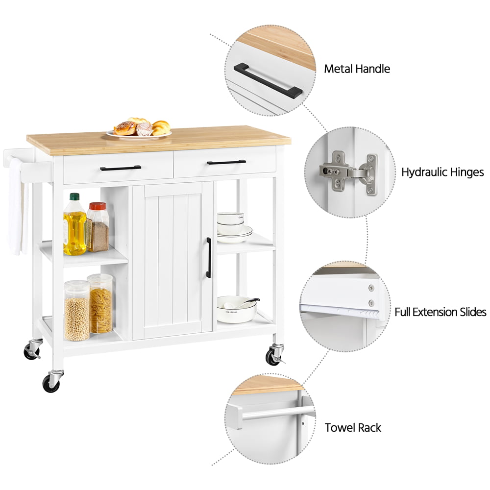 Yaheetech Mobile Kitchen Island Kitchen Cart on Wheels， White