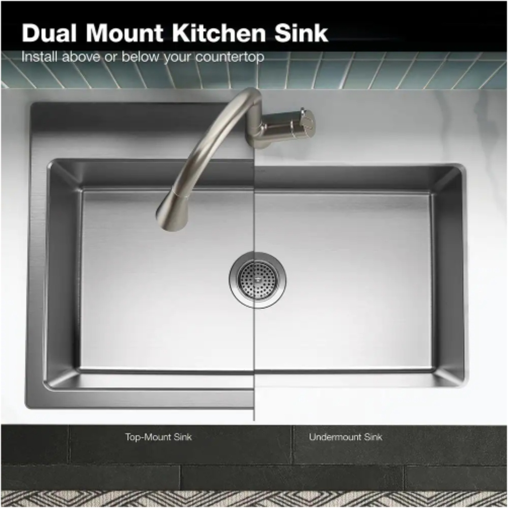 Kohler Cursiva Stainless Steel 33 in. Single Bowl Drop-in or Undermount Kitchen Sink