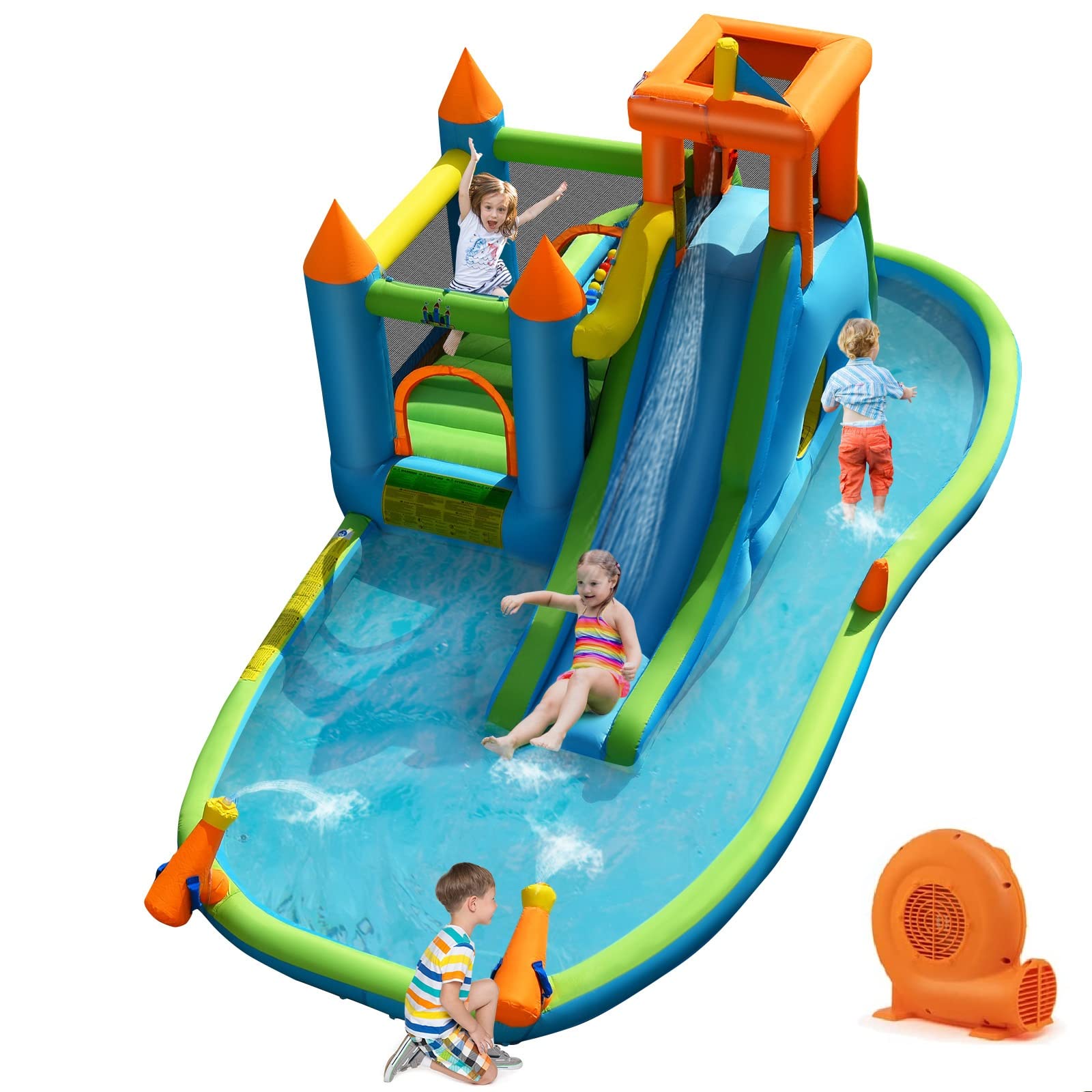 BOUNTECH Inflatable Water Slide Park | 8 in 1 Bounce House w/ Large Splash Pool