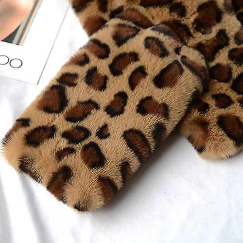 Women's Winter Fall Furry Faux Fur Loophole Scarf Soft Cozy Neck Warmer Wrap Leopard-white -