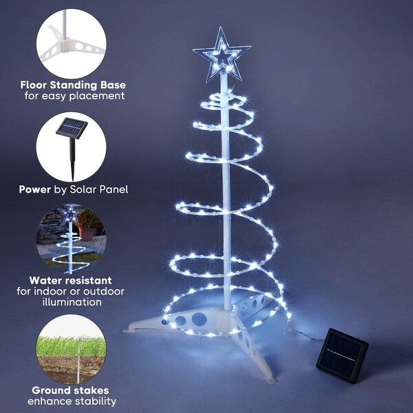 Yescom 2Ft LED Christmas Spiral Light with Star Finial Solar Panel New Year Decoration