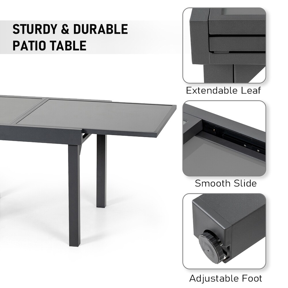 VredHom Outdoor Tempered Glass Top Aluminum Extendable Dining Table   35.4 in W x 35.4 70.9 in L x 29.5 in H