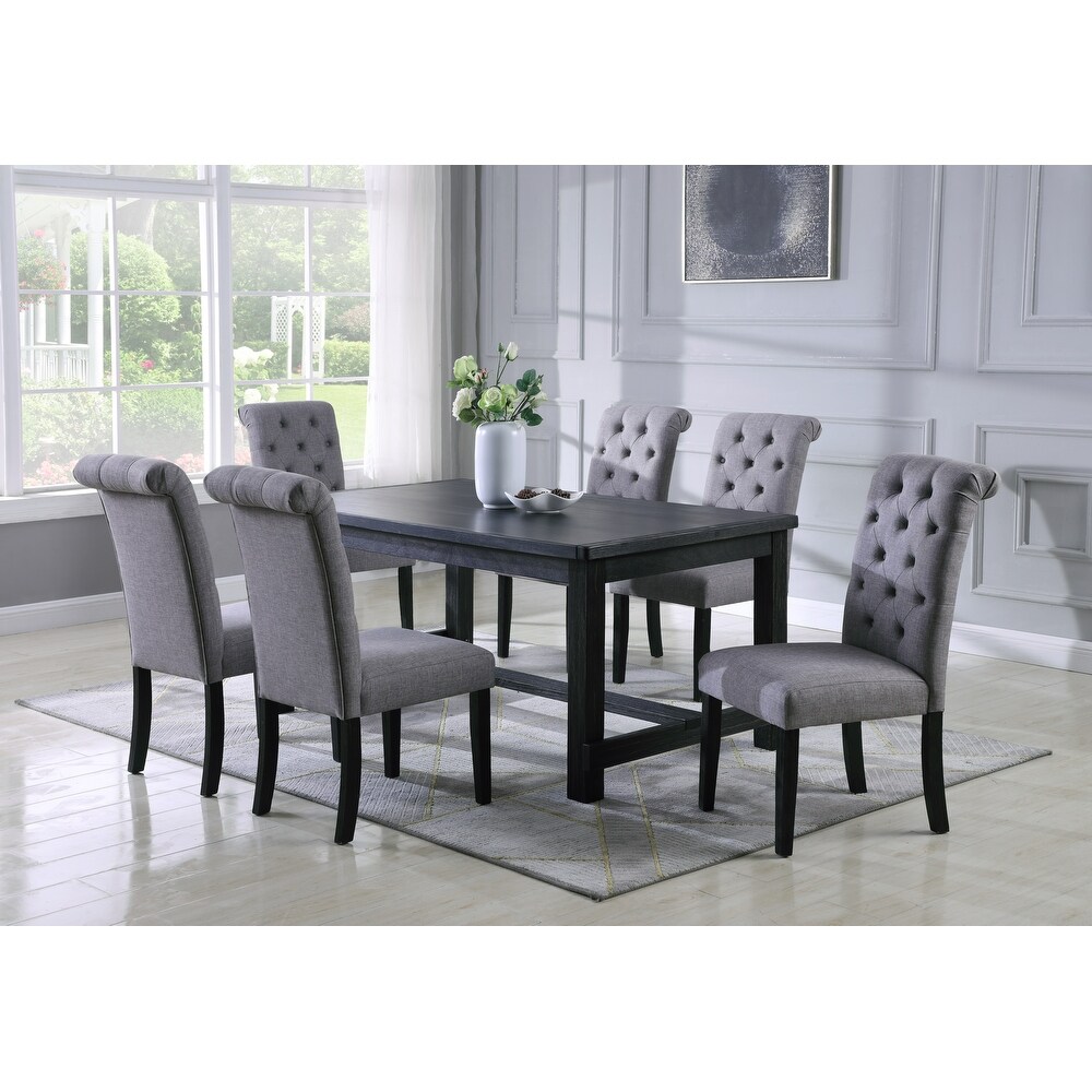 Roundhill Furniture Leviton Antique Black Finished Wood 7 piece Dining Set