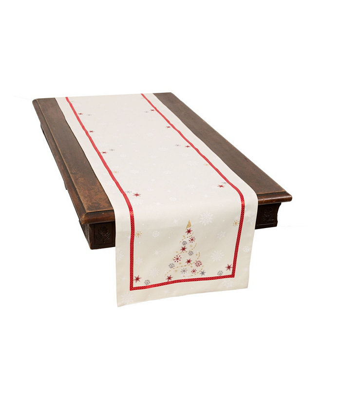 Manor Luxe Festive Christmas Tree Embroidered Double Layer Christmas Table Runner