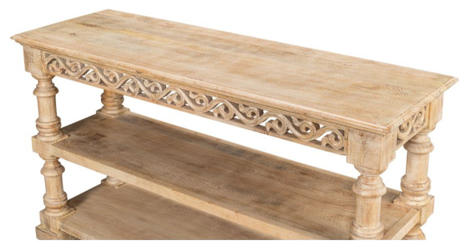 Fowler Carved Console With Shelf Solid Wood   Traditional   Console Tables   by Sideboards and Things  Houzz