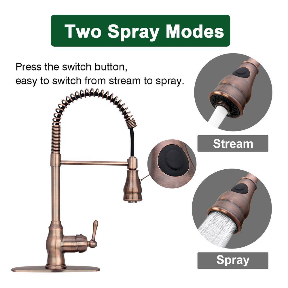 Akicon Single-Handle Pre-Rinse Spring Pull-Down Sprayer Kitchen Faucet in Antique Copper AK518-AC