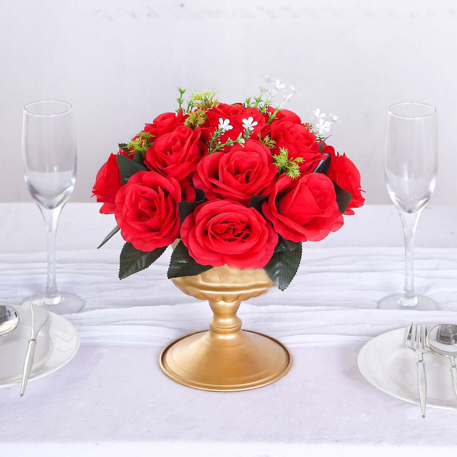 2 Pack Red Artificial Flower Ball Bouquets For Centerpieces, 15-Head Silk Rose Kissing Balls 10