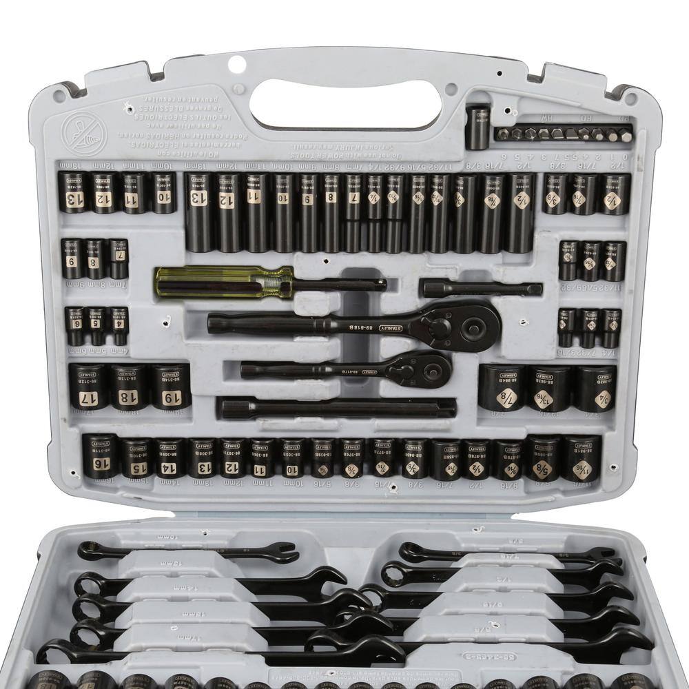 Stanley 92-839 1/4 in. and 3/8 in. Drive Black Chrome Laser Etched SAE and Metric Mechanics Tool Set (99-Piece)