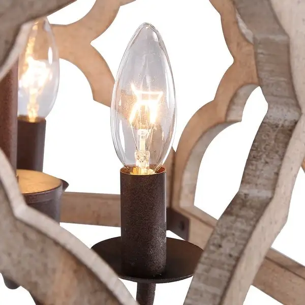 Woodly Farmhouse 3-Light Wood Chandelier Lantern Island Lights for Dining Room - 16.5
