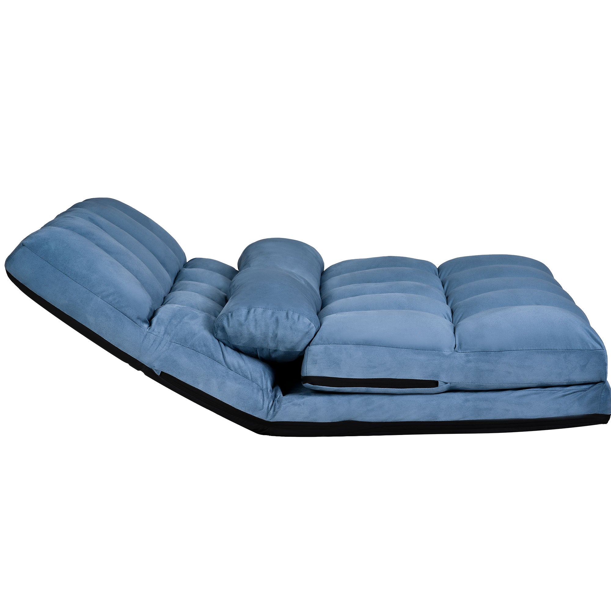 Double Chaise Lounge Sofa Floor Couch and Sofa with 2 Pillows for Living Room, Blue