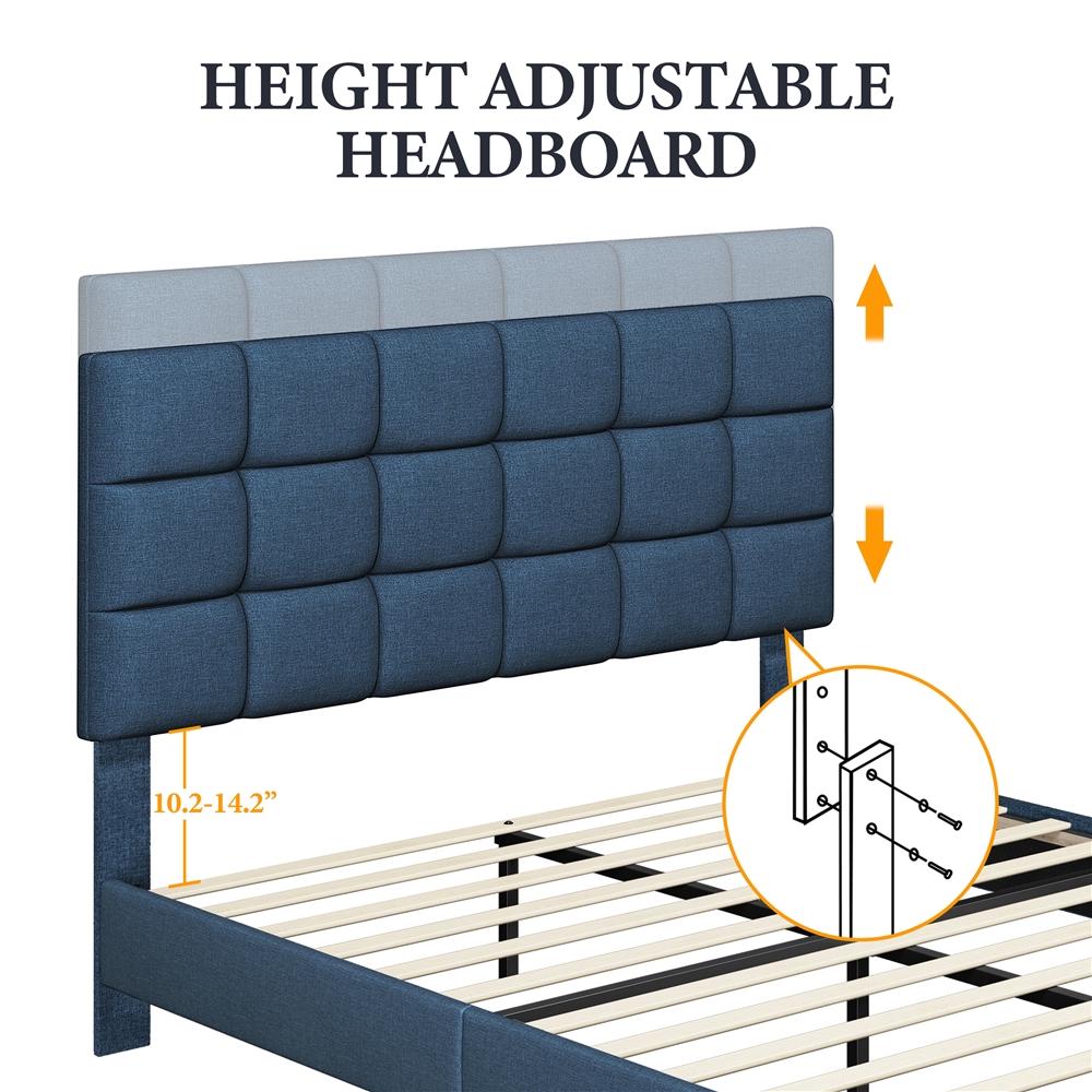 Easyfashion Modern Platform Bed with Wooden Support Slats and Tufted Headboard Navy Blue Full  Crowdfused