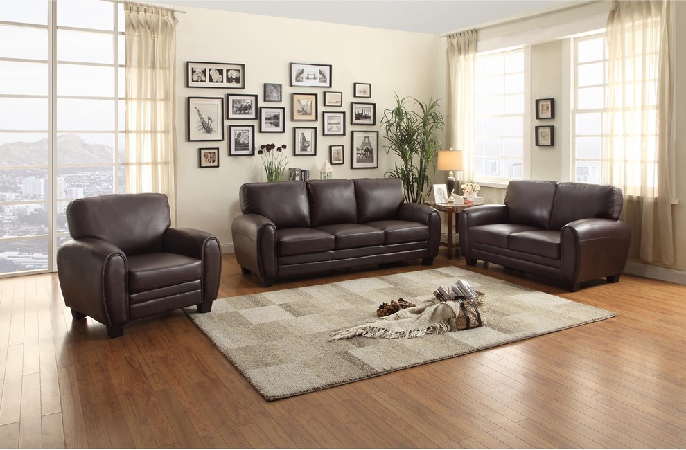 2 Piece Rainier Casual Set Love Seat and Chair  Dark Brown Leather   Transitional   Living Room Furniture Sets   by AMOC  Houzz