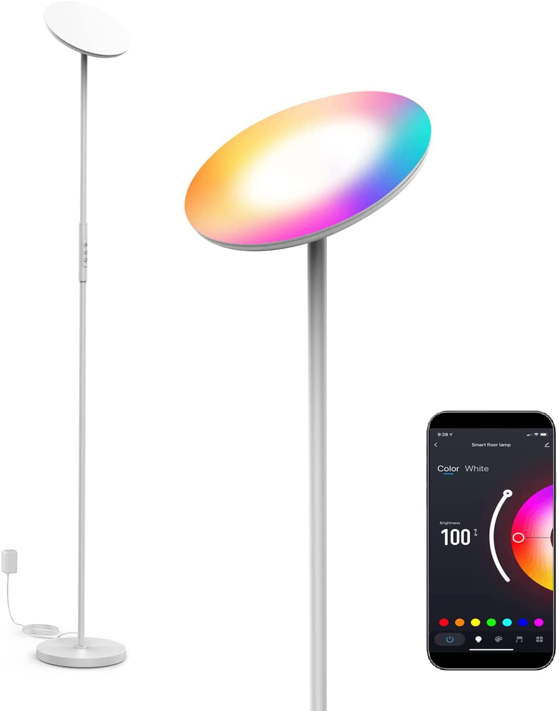 SUNTHIN Smart Floor Lamp, WiFi Standing Lamp Compatible with Alexa & Google Home, 24W RGBW LED Dimmable Torchiere Lamp for Bedroom, Living Room, Office, Reading Room