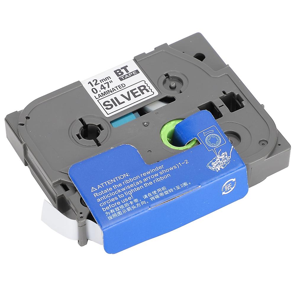 Label Tape Ribbon For Brother Printer Sticker Printing Paper(12mm Black On Matte Silver)