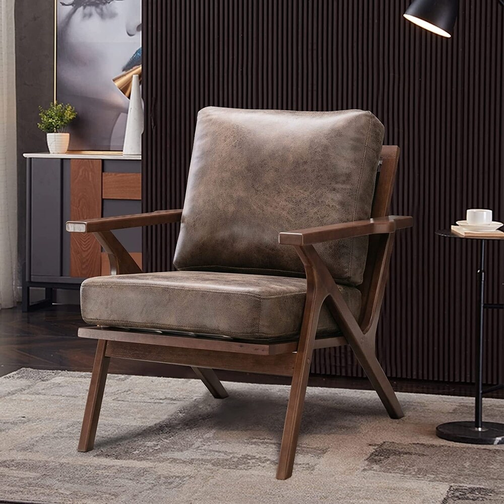 Ebello Upholstered Leather Accent Armhair with Solid Wood Frame and Removable Cushions