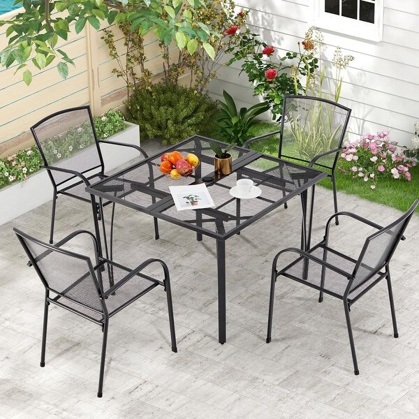 AECOJOY Outdoor Patio Square Dining Table for 4 with 1.6