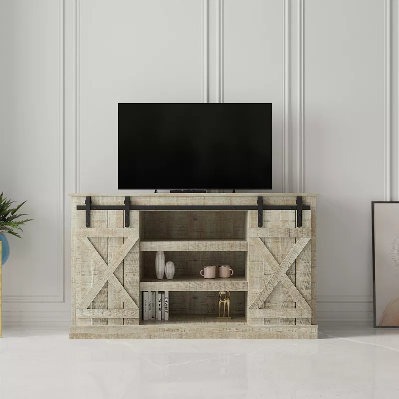 FC Design Farmhouse Sliding Barn Door TV Stand