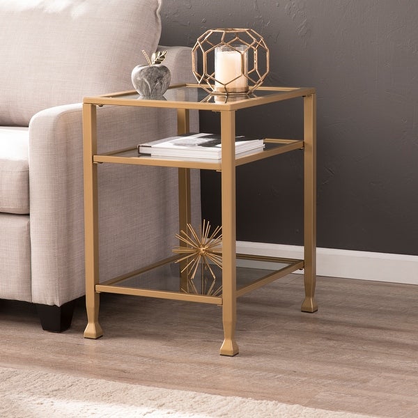 SEI Furniture Price Metal Side Table with Glass Shelf