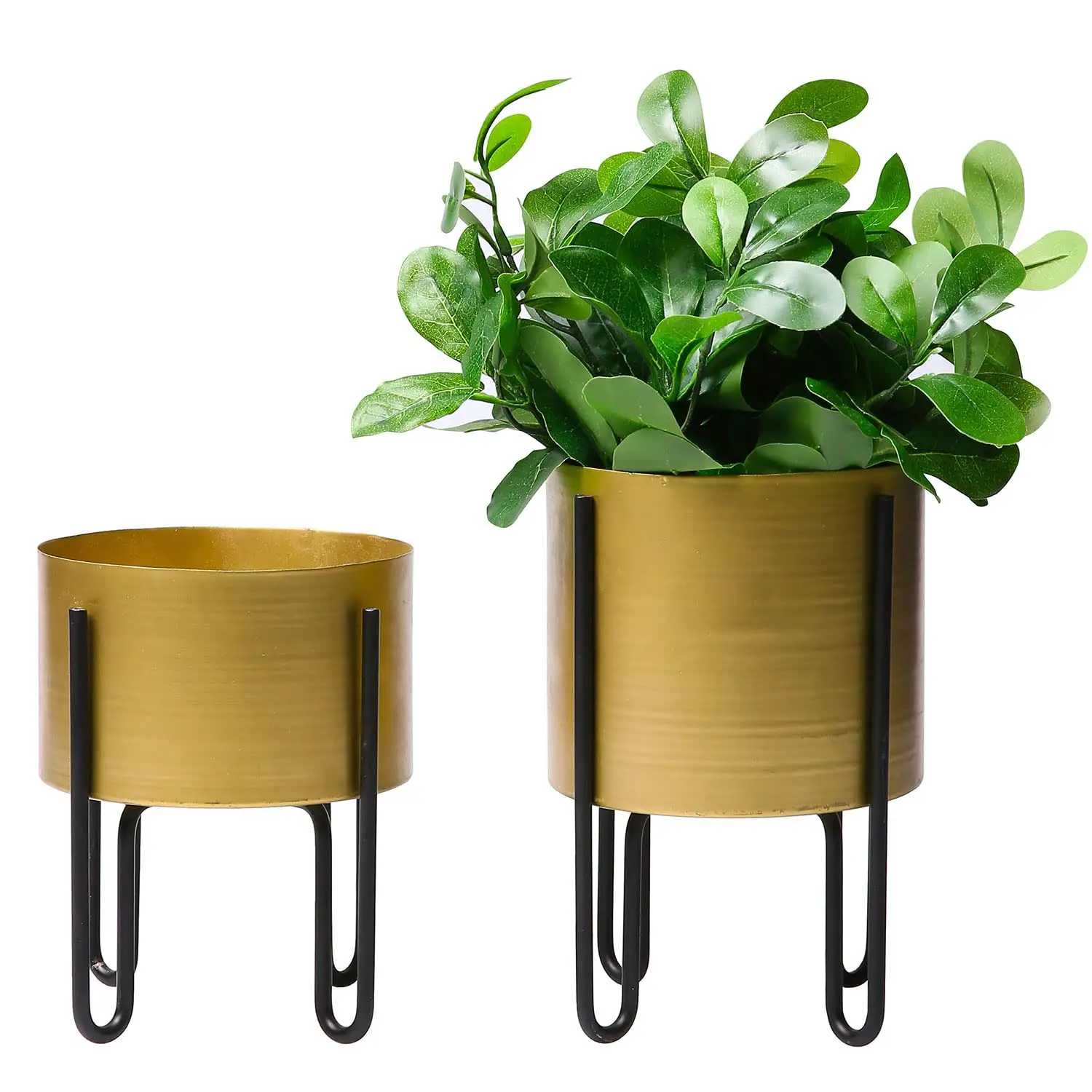 New Look Meta Planter With Black Metal Wire Balance Base Stand Factory Supplies Metal Planters Gold Plated Flowering Iron Pot