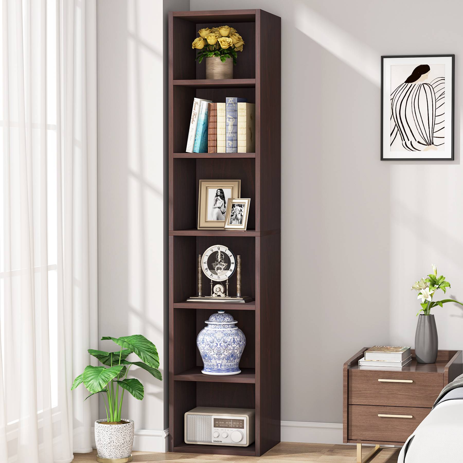 70.9 Corner Bookcase, Modern 6-Tier Narrow Cube Display Shelves