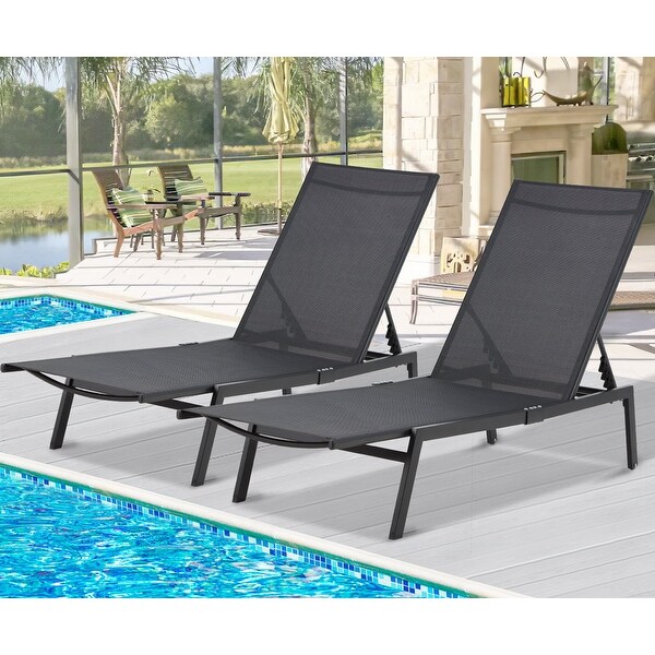 2 PCS Patio Adjustable Lounge Chair Recliner with Wheels - Black