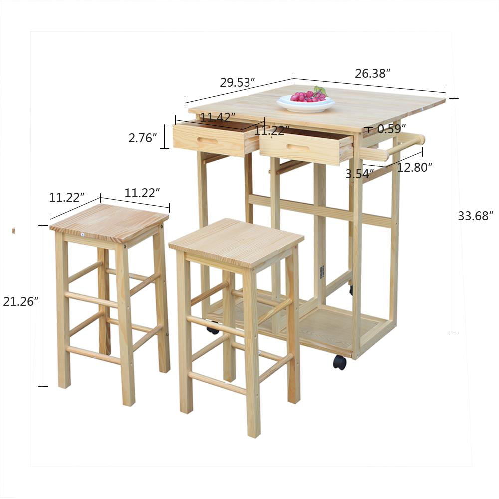 Ktaxon Kitchen Island Rolling Trolley Cart Storage Dinning Table Stools Set Wood