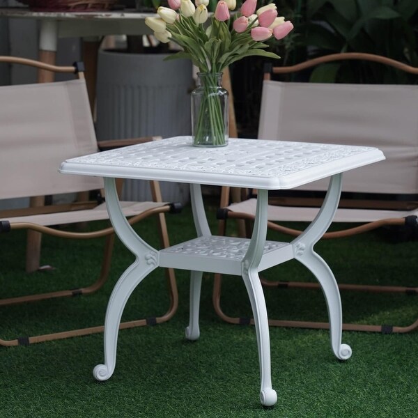 Outdoor Side Tables，Cast Aluminum Patio End Tables，AntiRust Coffee Table for Garden Patio Lawn