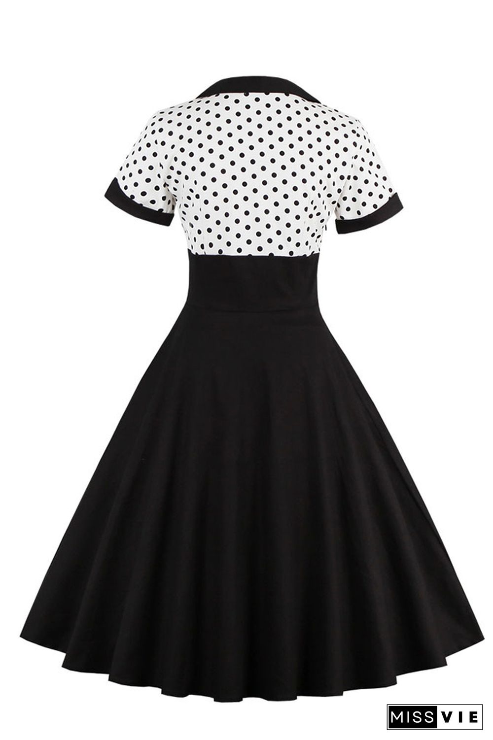 Spot Print Color Contrast Vintage Flare Dress