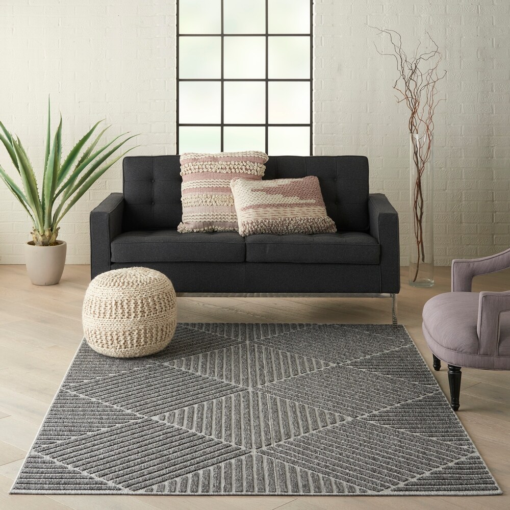 Nourison Palamos Textured Geometric Stripes Indoor/ Outdoor Area Rug