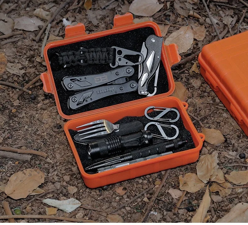 Hot Sale outdoor camping hiking survival gear tools set box outdoor tool set box set camping tools