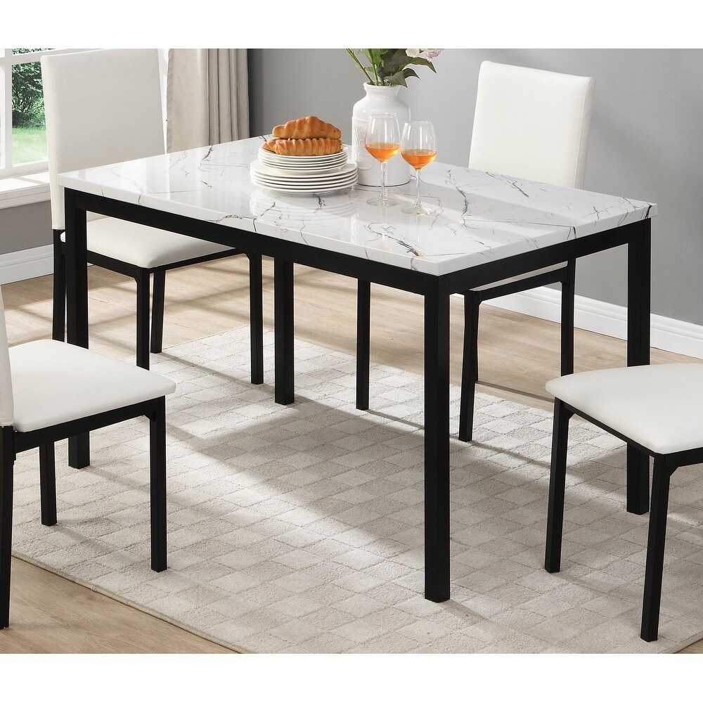 5pc Dining Set  Faux Marble Top Table and 4x Side Chais  Metal Frame Dining Furniture