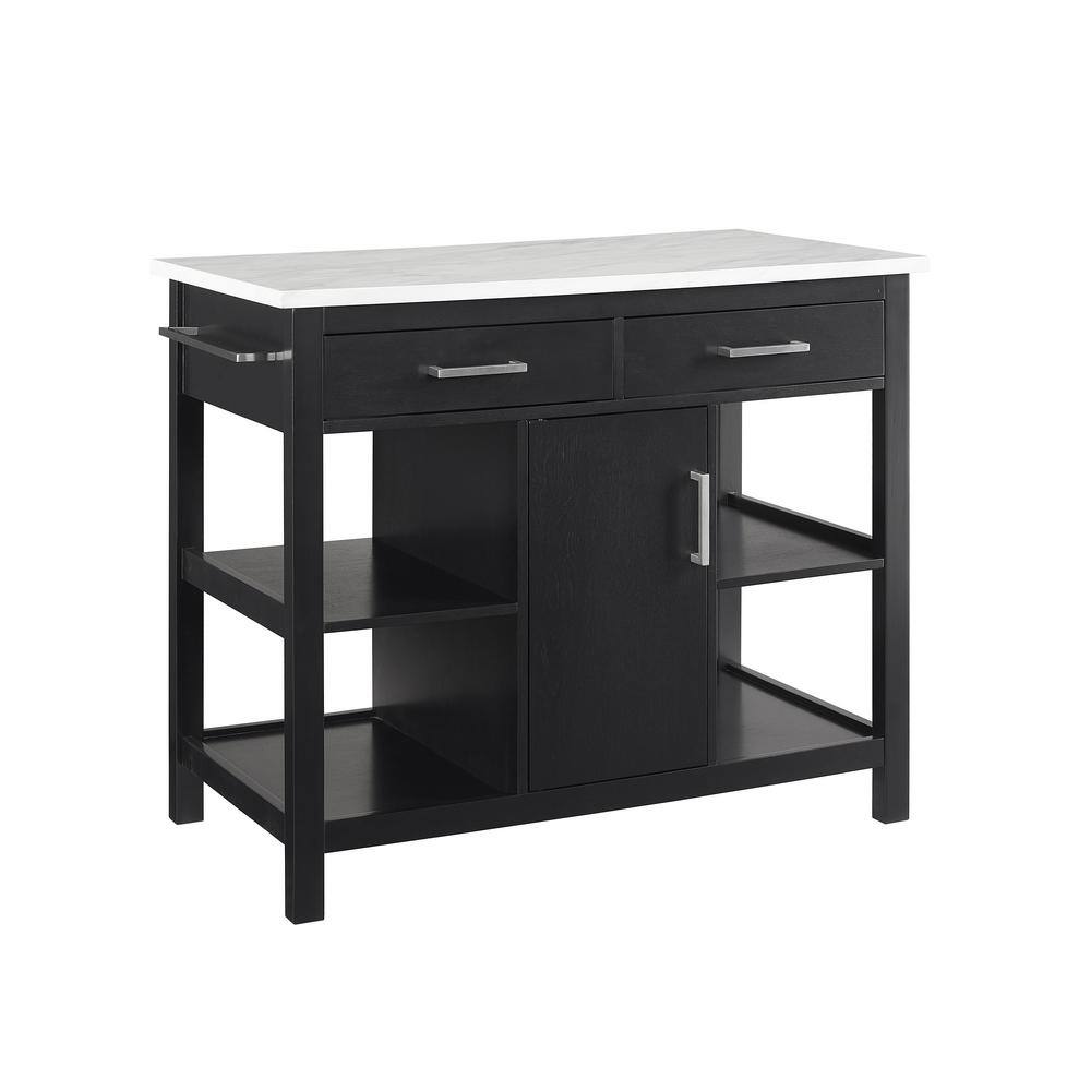 CROSLEY FURNITURE Audrey Black Kitchen Island with Faux Marble Top CF3026WM-BK