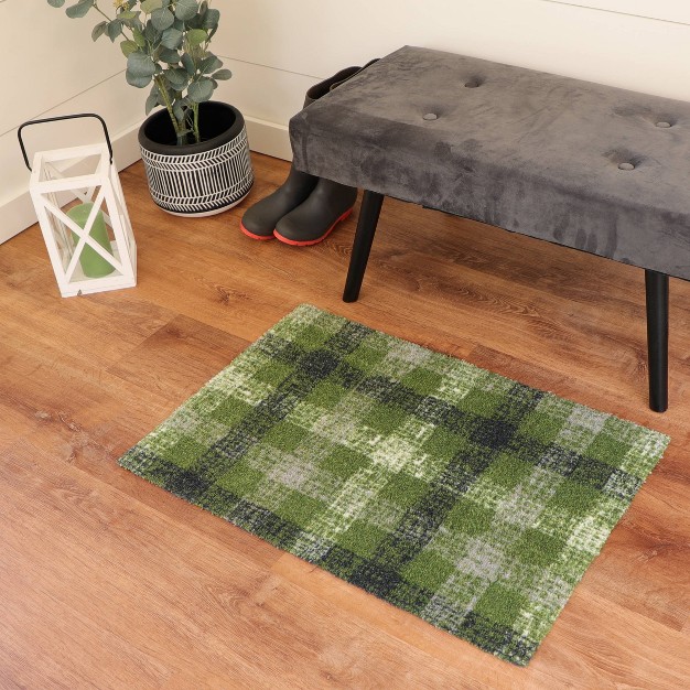 2 x27 x3 x27 Colorstar Sketch Plaid Door Mat Green Bungalow Flooring