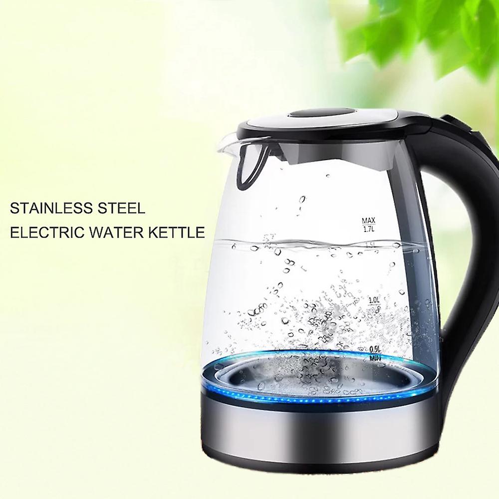 Black Electric Water Kettle Glass Singlelayer Cordless With Blue Led Light， 1.7l 1850w Tea Kettle， Fast Water Boiler， Automatic Shutoff， Boil Dry Prot